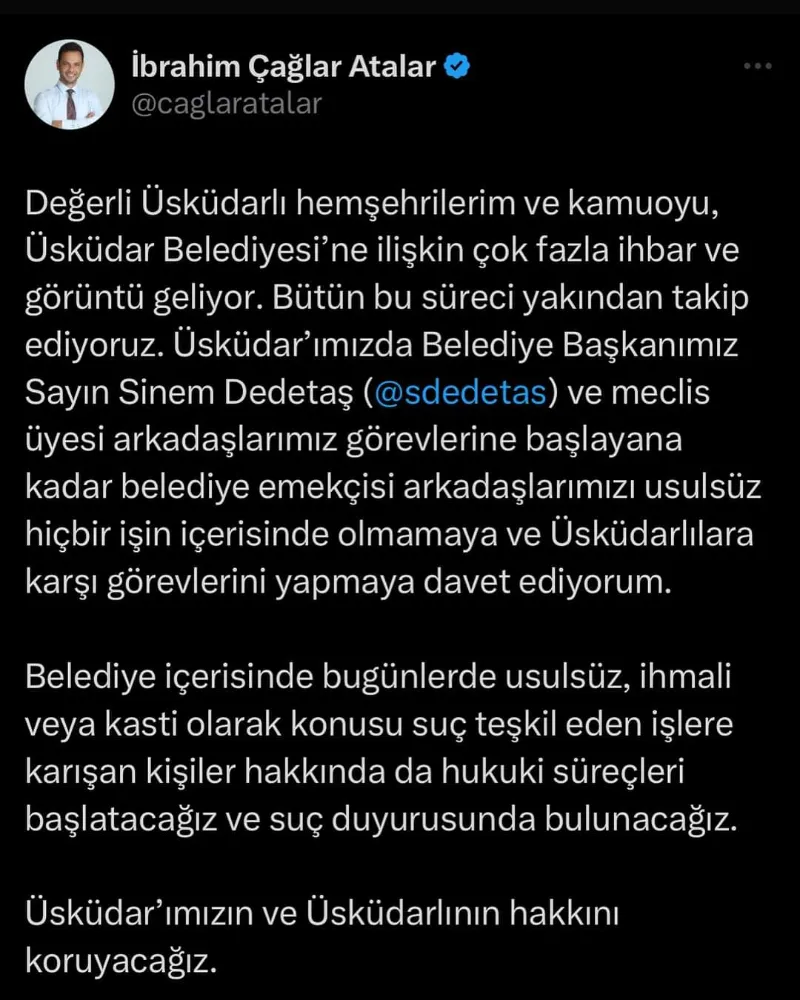 CHP Üsküdar İlçe Başkanı İbrahim Çağlar Atalar kamuoyuna açıklamada bulundu 