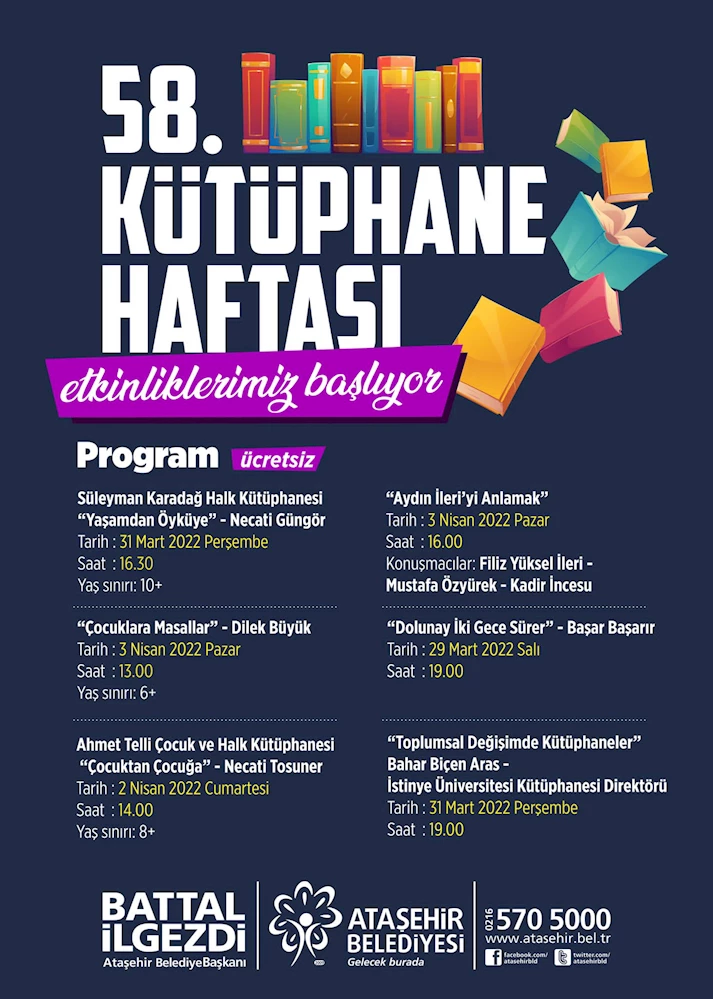 58. KÜTÜPHANLER HAFTASI ATAŞEHİR’DE  BİR DİZİ ETKİNLİKLERLE KUTLANACAK